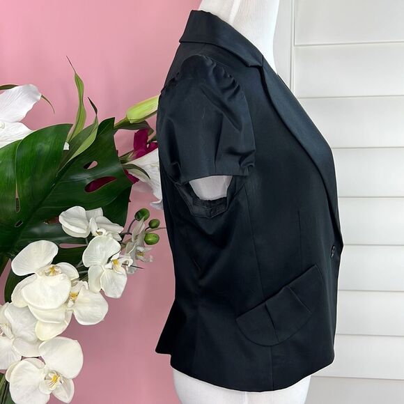 BCBGMaxAzria Ruched Cap Short Sleeve Black Blazer Jacket - Picture 7 of 15